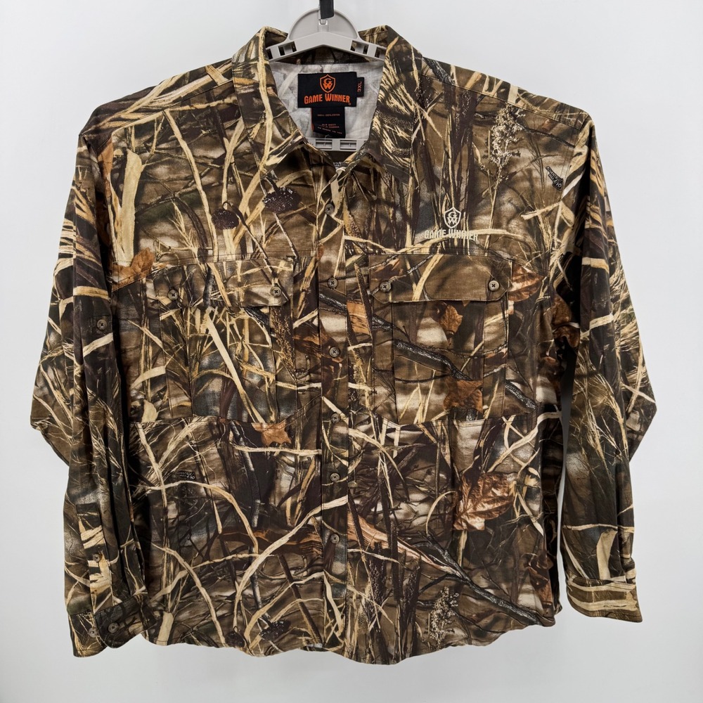 Game Winner Mens 3XL Camo Hunting Shirt Advantage Max-4 HD Long Sleeve Cotton
